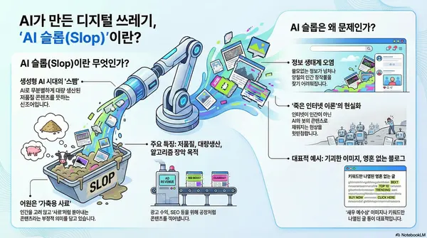 [이용호의 손에 잡히는 인공지능] 디지털 돼지죽, 인터넷을 뒤덮은 AI 슬롭의 경고 기술자료 대표 이미지